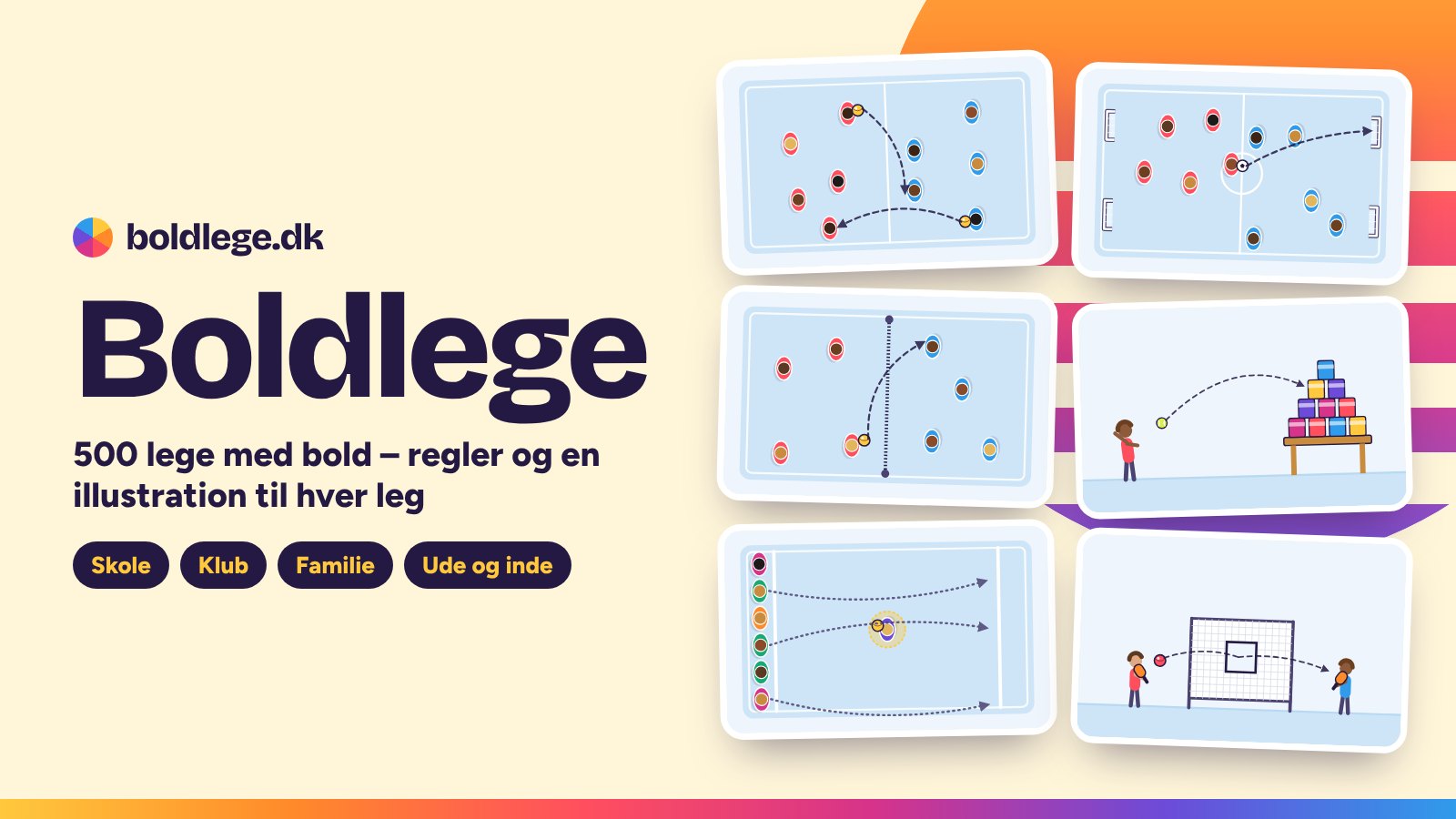 Boldlege.dk: 500 boldlege og lege med bold – illustrationer af stikbold, fire mål, kaste-volley, dåsekast, hajbold og Nordic Batgame